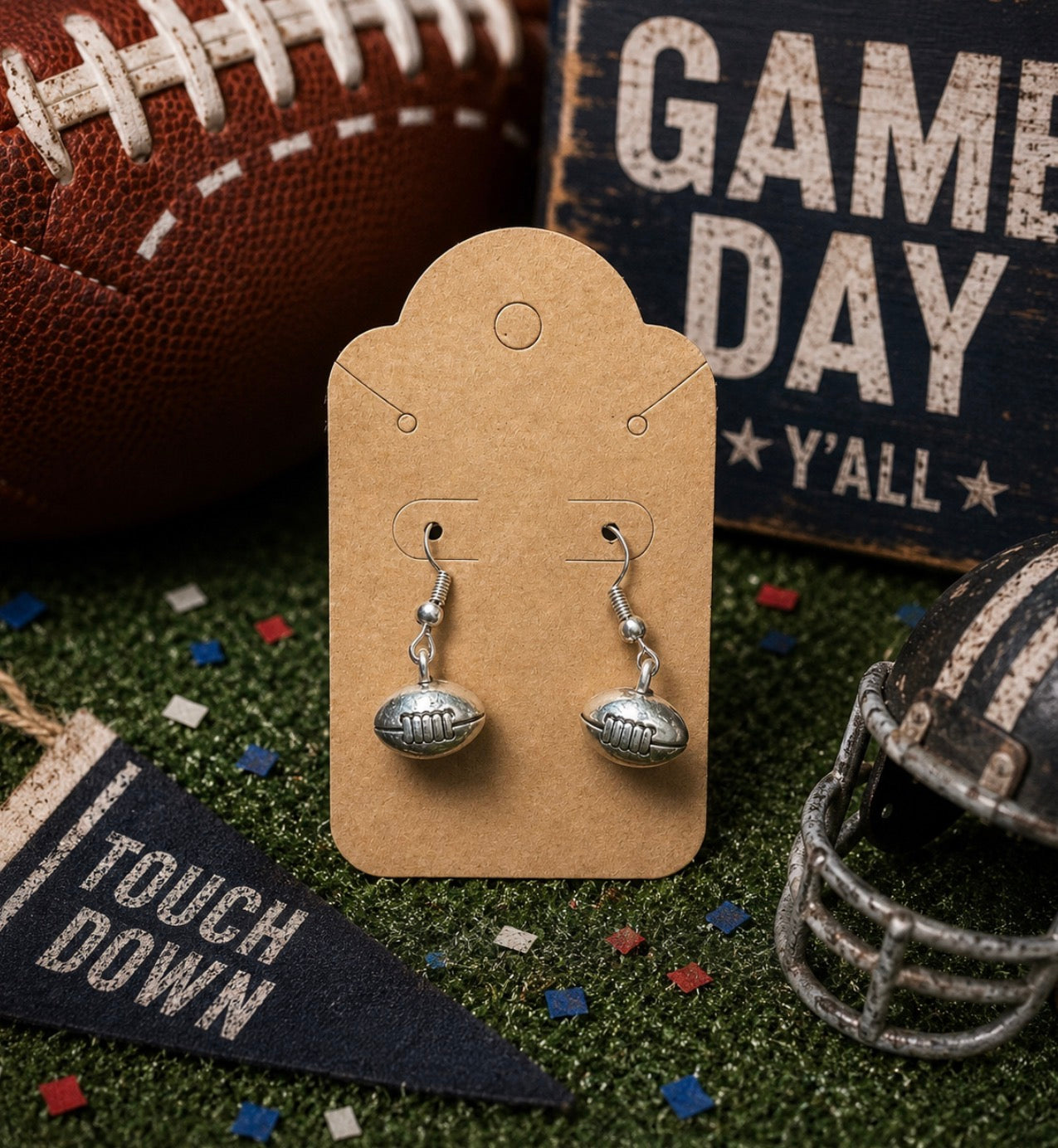 Silver Football Earrings