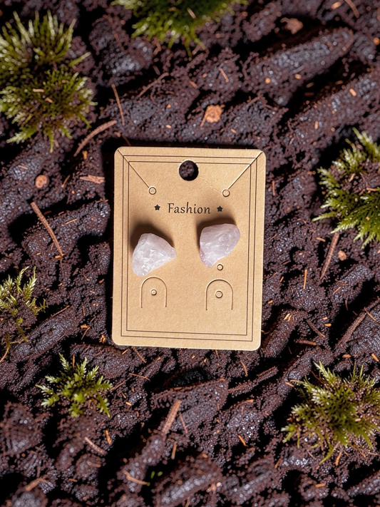 Rose Quartz stud earrings on silver backing.