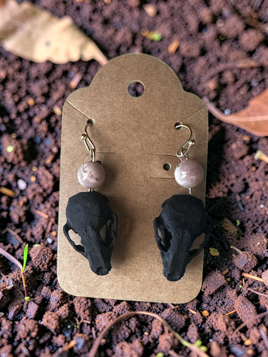 Raccoon Skull Rose Quartz earrings
