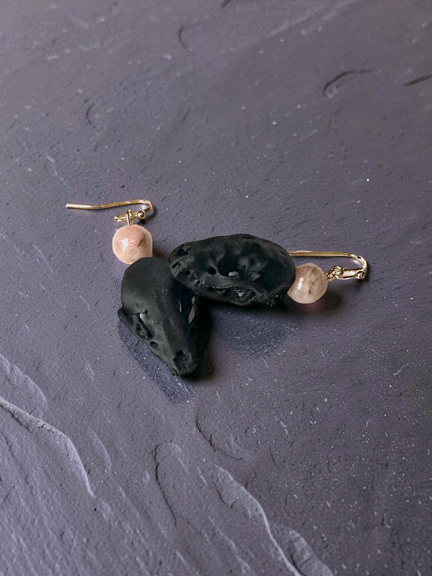 Raccoon Skull Rose Quartz earrings
